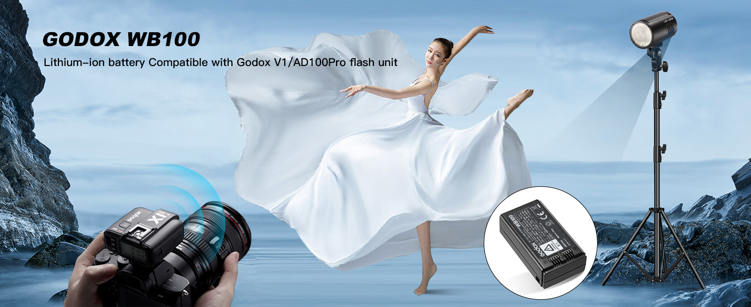 Godox WB100 AD100PRO Battery WB100 Battery 7.2V/2600mAh for Godox V1C V1N V1S V1