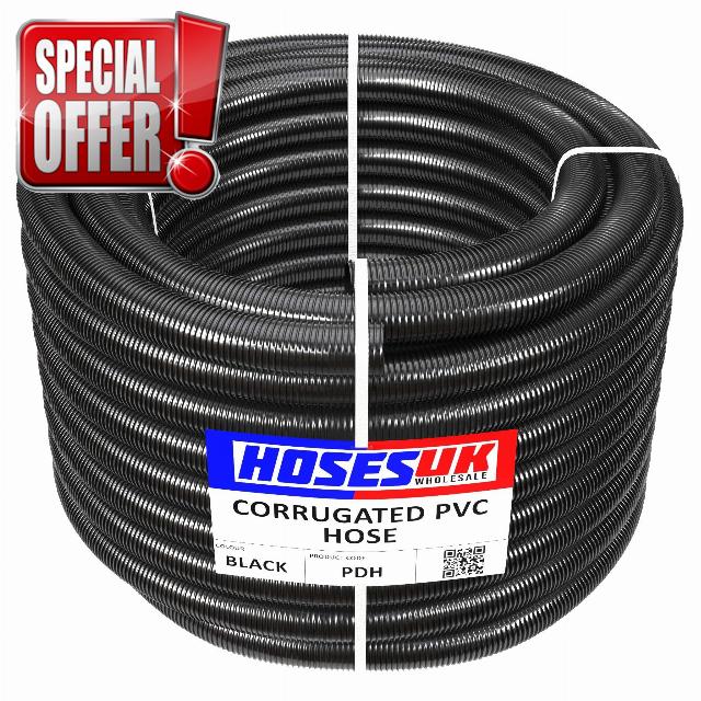 32mm - 10 Metre Long Black Corrugated Flexible Pond Hose Fish Garden Filter Pump Marine Flexi Pipe