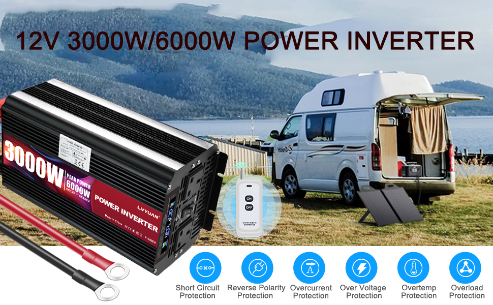LVYUAN 3000W Power Inverter DC 12V to 240V AC Converter 6000W Peak