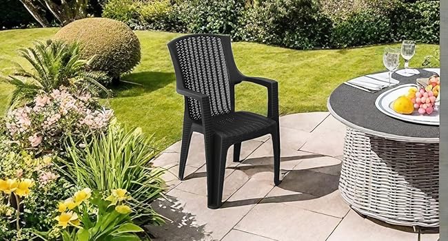 simpa Stackable High Back Plastic Rattan Effect Garden Chairs