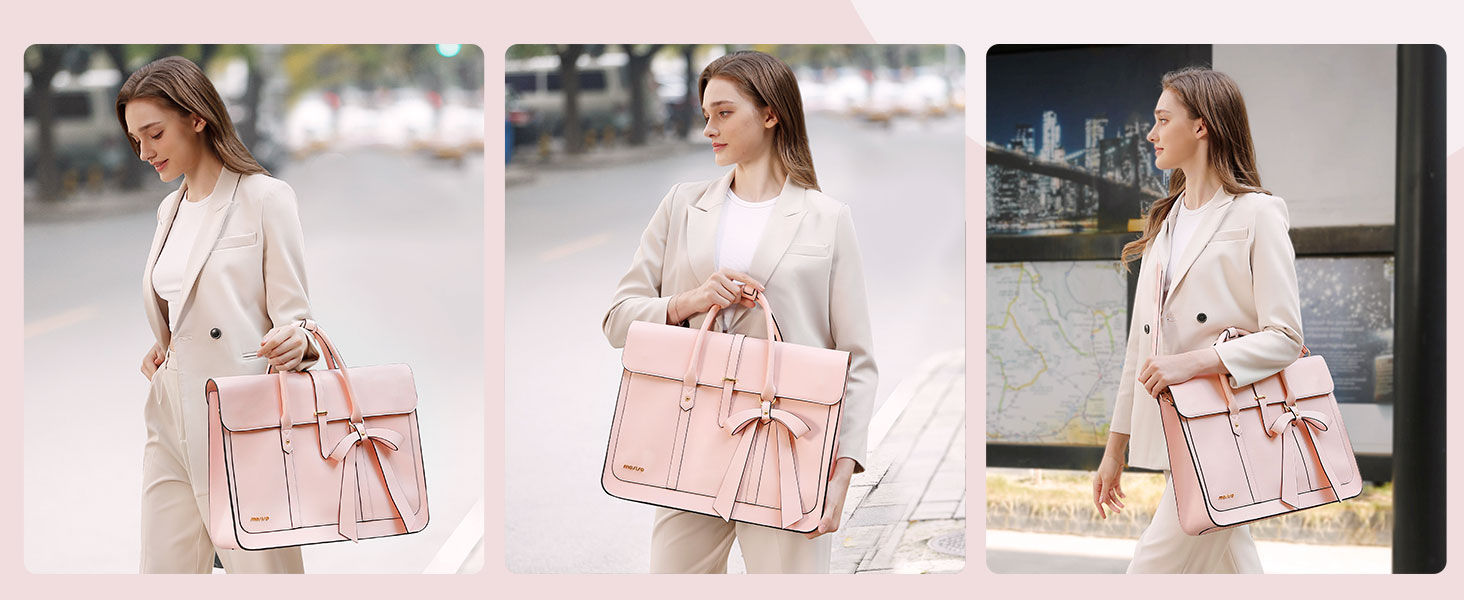 MOSISO Laptop PU Shoulder Bag for Women