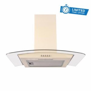 SIA CGH60CR 60cm Cream Curved Glass Chimney Cooker Hood Kitchen Extractor Fa