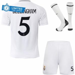 Rawdem Madrid Kids Home 2024/2025#5 Bellingham Home Football Jersey Shorts Socks Gift SetYouth Sizes