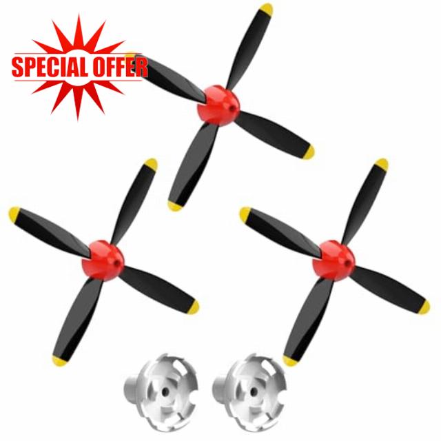 LEAMBE 3 Sets of 4-Blade Propeller Spare RC Plane Propellers Compatible with P51 Mustang & P40 Warhawk Remote Control Airplane Nose Cone RED