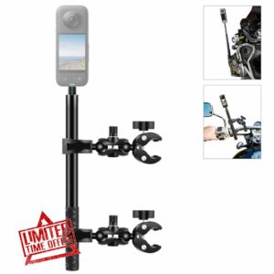 PULUZ Motorcycle Bike Handlebar Dual-heads Crabs Clamp Fixed Mount for Insta360 X4 X3 X2 X ONE RS