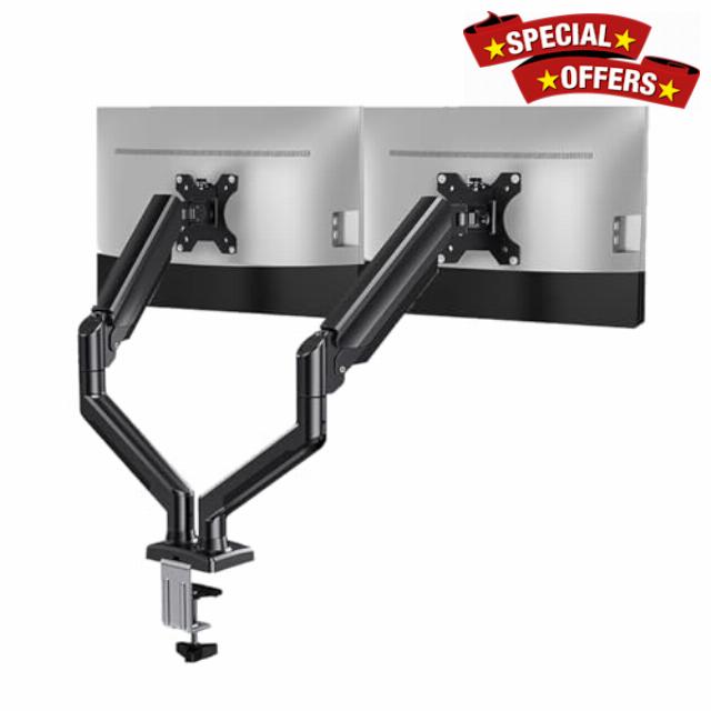 Dual Monitor Stand - Height Adjustable Gas Spring Double Arm Monitor Mount Desk Stand Fit Two 13 to 32 inch Screens with Clamp