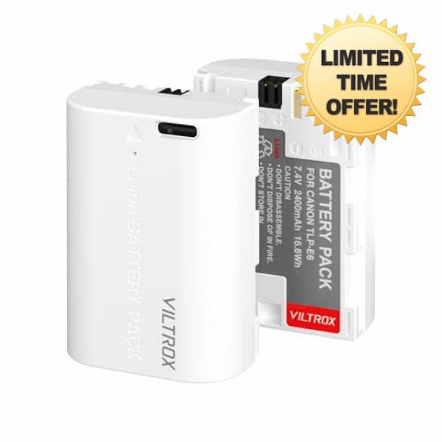 VILTROX 2 Pack LP-E6/LP-E6NH Rechargeable Camera Battery with USB Type-C Fast Charging 2400mAh Replacement Camera Batteries Compatible with Canon EOS R5 R6 R6II R7 5D II III IV 6D 6DII 70D 80D 90D