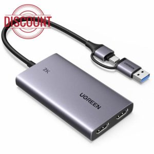 UGREEN Video Capture Card HDMI to USB C Streaming Device 2K@30Hz 1080P@60fps Game Record 4K Passthrough Loop-out Compatible for Quest 3/3s PS5 PS4 Xbox Series X Switch iPad DSLR Camera Mac Laptop PC