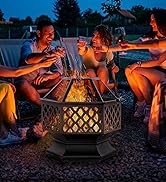 Outsunny Metal Firepit Bowl Outdoor 2-In-1 Round Fire Pit w/Lid, Grill, Poker, Handles for Garden...