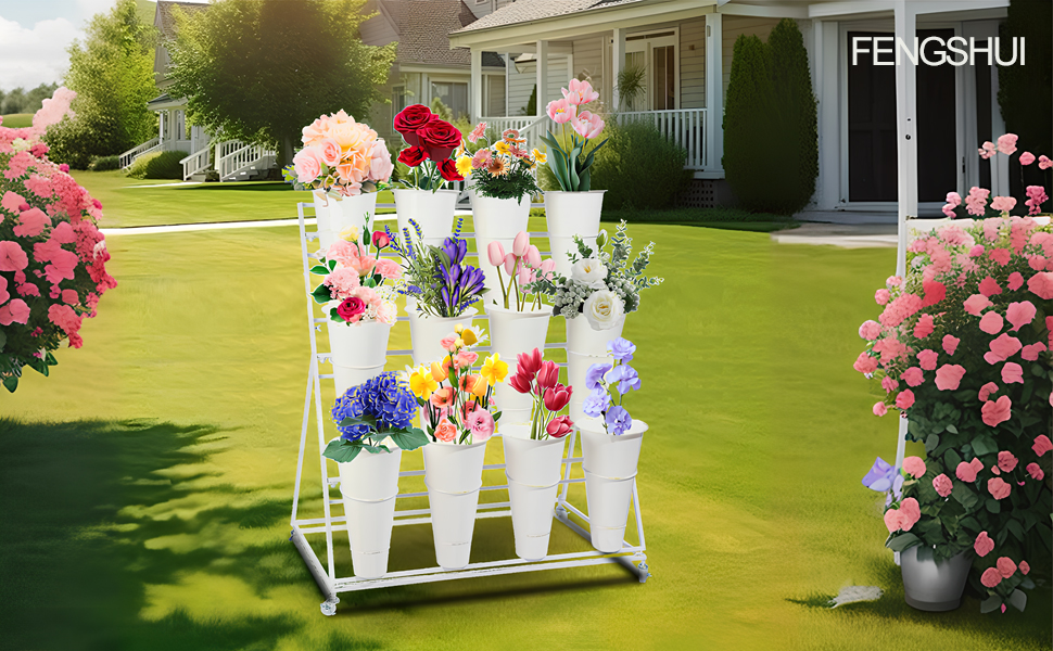 Florist 3-tier Flower Display Stand with 12 Buckets