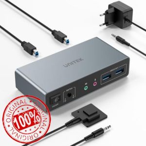 Unitek HDMI KVM Switch 2 Monitors 2 Computers 4K@60Hz USB 3.0 KVM Switches Share Dual HDMI Monitors 3 USB Ports for Keyboard Mouse Hard Drives Mic Headset Ports 2 USB-B Cable DC 5V Adapter Controlle