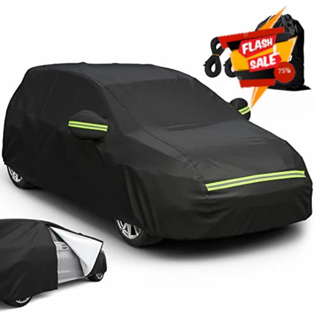 Favoto Hatchback Car Cover Waterproof - Custom Fit for Toyota Yaris (2018-2024) All Weather for Automobiles Outdoor with Reflective Stripe Snow Sun Dust UV Protection Full Exterior Cove