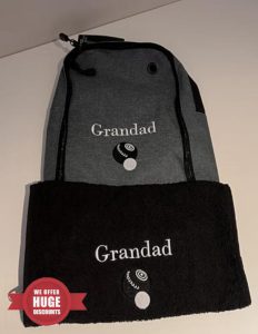 Personalised Embroidered Crown Green Bowls Bag and Towel Set. Grey Bag & Black Towel Christmas Birthday Present Gif