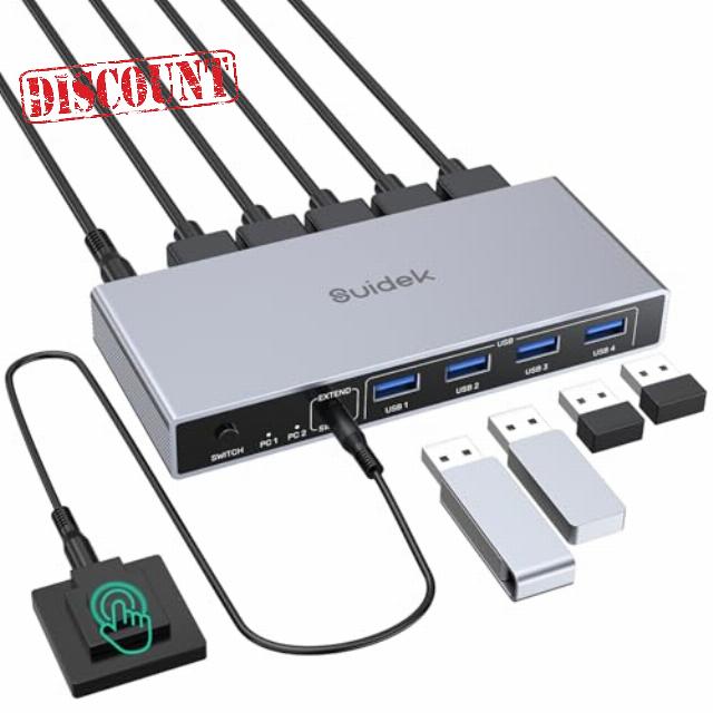 SUIDEK HDMI KVM Switch 1 Monitor 2 Computers