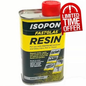 AMK® Isopon Fastglas Resin 250ml Quality Fibreglass Resin for Repairs of Holes Splits Cracks Bonds to Metal Wood Stone