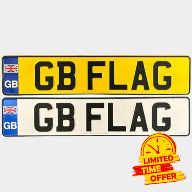 Metal Pressed Number Plate - 520mm x 111mm GB Badge - Pair of 2 Plates