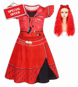 Berich Girls Red Dress Descendants Costume Red Fancy Dress with Classic Wig Christmas Gifts Birthday Therm Party Outfits