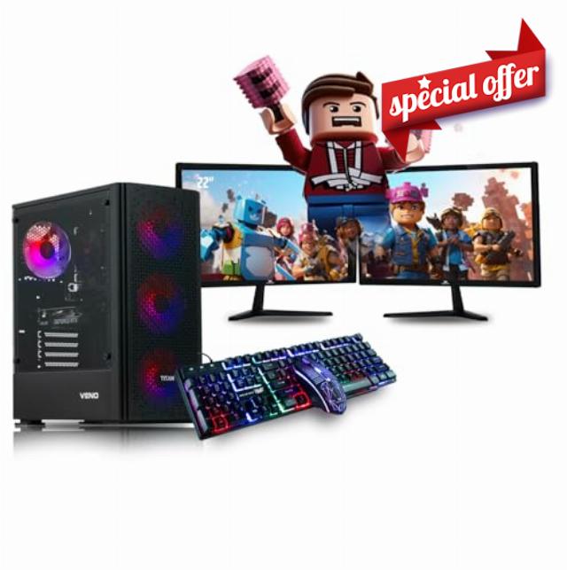 Veno Scorp Gaming PC Dual 22" Monitor Bundle Intel Core i7-6700 Processor RX 580 8GB Graphics Card - 16GB Ram - 512GB SSD - 550W PSU - Windows 10 Pro - WiFi - Titan 4
