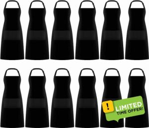 Xaztr 12 Pack Bib Aprons with 2 Pockets