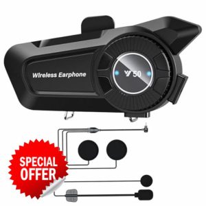 Motorcycle Helmet Bluetooth 5.3 Headset Motorcycle Helmet Speakers Wireless Earphones with DSP&CVC Noise Cancellation/Hi-Fi Stereo/Automatic Answer/IPX6 Waterproof Compatible All Helmets 1800mAH