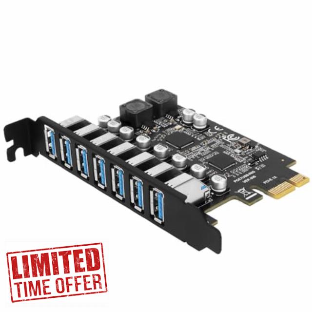 PCIE USB 3.2 GEN1 Card 7 Ports PCI Expree to USB Expansion Card Super Speed 5Gbps PCIE USB3 Hub Controller Adapter for Windows 11/10/8/7/XP/LINUX