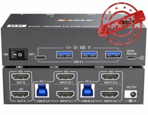 8K HDMI KVM Switch 2 Monitors 2 Computers 8K@60Hz 4K@144Hz