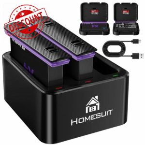 Homesuit Insta 360 X4 Replacement Battery 2500mAh and Triple Micro USB Charger Compatible with Insta360 X4 Action Camera with Misro SD Card Slots (2-Pack)