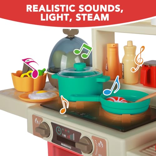 Kitchen Set Toys with Sound Lights Cooking Stove and Play Sink (Pink)