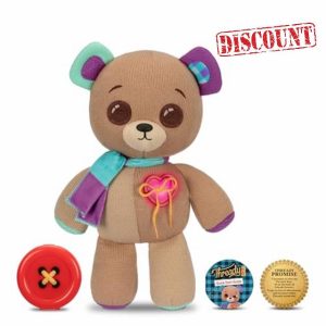 Thready Bear Interactive 14" Plush Teddy Bear Make A Wish & Bear Comes To Life Magical Expressive Button Eyes - Happy