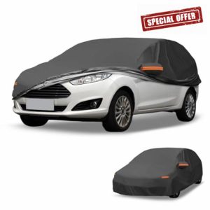 Partuto Car Cover Waterproof All Weather Automotive Outdoor Anti-UV Sun Rain Protection Full Exterior Cover for Ford Fiesta Sedan 2008-2022 Black W/Zippe