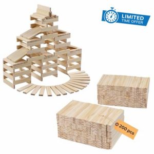 Navaris Wooden Blocks - 200 Piece Set - Building Blocks Construction Toys - Enhances Motor Skills and Hand-Eye Coordination - Ideal Garden Games and Outdoor Toys - Boost Creativity
