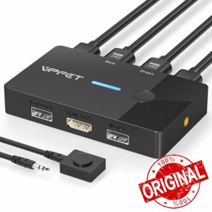 AILVLVNG 8K@60Hz HDMI KVM Switch 2 PC 1 Monitor USB KVM Switches for 2 Computers Sharing Single Monitor and Keyboard Mouse with Desktop Controller and 2 USB Cables