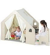 GYMAX Kids Tent, Fairy Play Castle with Washable Mat, Star Lights & Windows, Outdoor Indoor Child...