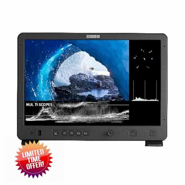 osee Mega 15S 15inch 1500 Nits Higher Bright Pro HDR Field Production Monitor Camera Assist Monitor with Battery Plate C-Stand Cheese Plate and Portable Hooded Case