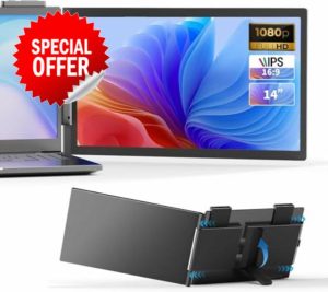 AskHand Laptop Screen Extender 14" laptop dual screen extender monitor portable 14 inch FHD 1080P IPS Built-in Stand/Speaker Dual Screen Monitor extension for 13"-17" Laptops Mac Windows Chrome