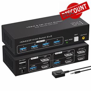 VPFET 4K120Hz Displayport HDMI KVM Switch 2 Monitors 2 Computers 8K60Hz Dual Monitor Switcher for 2 pc 2 Monitors with 4 Ports USB 3.0 Support Copy and Extended Display and Desktop Control