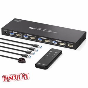 PVBCTCSID 8K HDMI KVM Switch 4 Computers 1 monitor 4K@144Hz EDID USB KVM Kwitch for 4 Computers Sharing 1 Monitor and 4 USB3.0 Devices with Remote Control