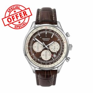 Sekonda Maverick Men's 42mm Watch with Chronograph & Date Display Leather Strap 50M Water Resista