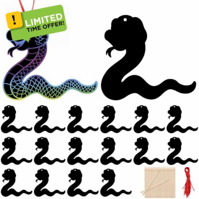 TecUnite 48 Pieces 2025 Scratch Chinese New Year Snakes Rainbow DIY Scratch Cards Set Colorful Snake Craft Gifts Lunar New Year Crafts Boys Girls Chinese New Year Favors