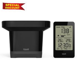 uzoli EM3356E Rain Gauge Outdoor Wireless Rain Gauge with Self-Emptying Collector