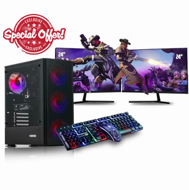 Veno Scorp Gaming PC Dual 24" Monitor Bundle Intel Core i7-3770 Processor RX 550 4GB Graphics Card - 16GB Ram - 512GB SSD - 550W PSU - Windows 10 Pro - WiFi - Titan 4