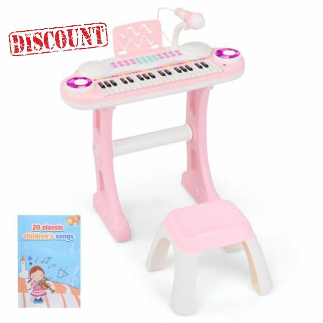 COSTWAY 37-Key Kids Electronic Keyboard with Stool