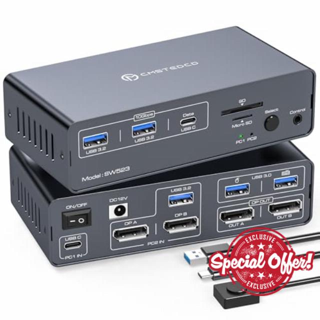CMSTEDCD KVM Docking Station 4K120Hz USB C KVM Switch 2 Monitors 2 Computers Displayport Dual Monitor KVM-Switches for Laptop and Desktop Share 13-in-1 Dock