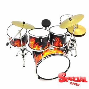 Handmade Compact Fire-Themed Miniature Drum Kit – 15cm Height