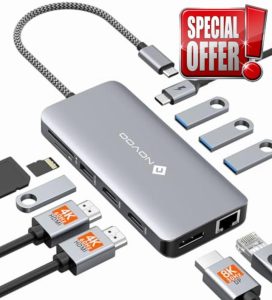 USB C Docking Station Triple Display - NOVOO RM11 Pro 11-in-1 USB C Dock with 8K@30Hz DisplayPort