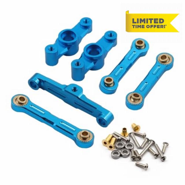 RC Upgrade Accessories For Tamiya For TT-02 TT-02D 1/10 RC Drift Car Upgrade Parts Aluminum Ball Bearing Crank Steering Assembly Link Set Car Upgrade Parts(Blue)