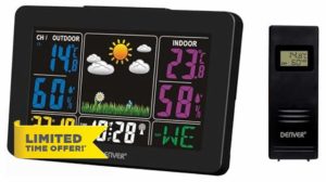 Denver WS-540 Indoor/Outdoor Weather Station With Clock Alarm & Wireless Outdoor Sensor – Indoor & Outdoor Thermometer & Humidity | Time