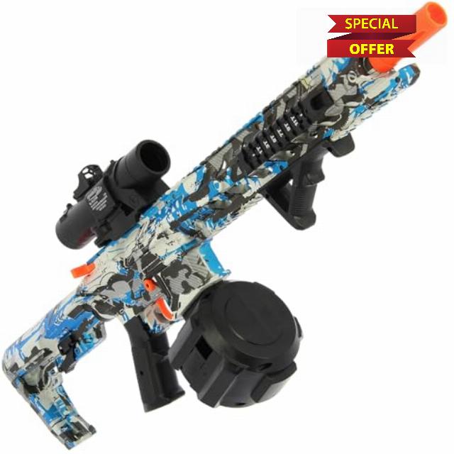 GelSoft Gel Blaster Toy Rifle – Blue Graffiti Design | Semi & Fully Automatic Modes