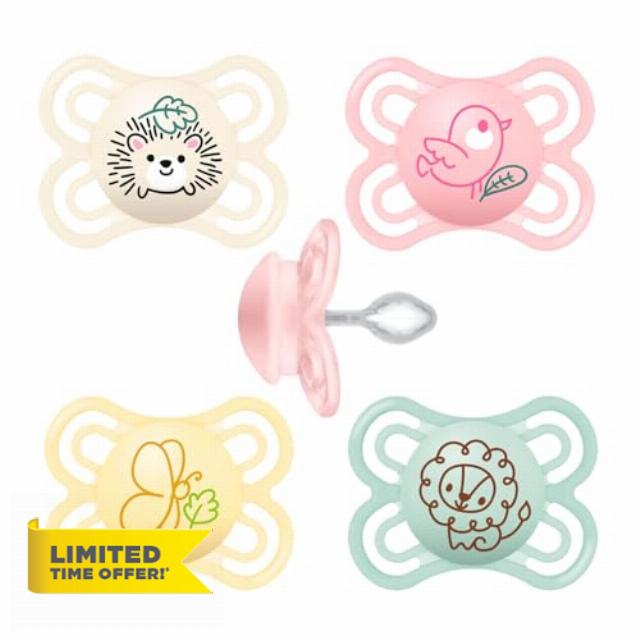 MAM Perfect Silicone Dummy 0-6 Uni Mix // Set of 4 Including Transport Sterilising Box // Dento-Flex for Healthy Mouth Development