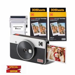 KODAK Mini Shot 2 Retro Christmas Gifts 4Pass 2-in-1 Instant Camera and Photo Printer (5.3 x 8.6 cm) + Initial 8 Sheets + 60 Sheets Bundle